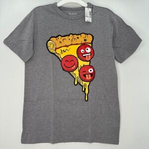 Kids XL TG 14 Gray Pizza Emoji Graphic Tee Shirt Graphic Unisex Boys red yellow